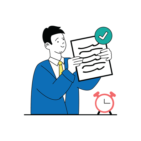 Businessman with completed task list  イラスト