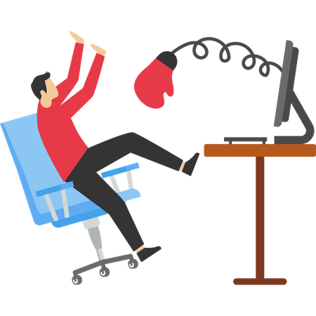Businessman with computer hit by boxing glove  Illustration