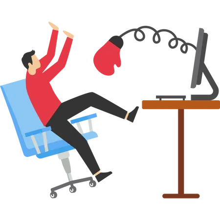 Businessman With Computer Hit By Boxing Glove Vector Design Illustration