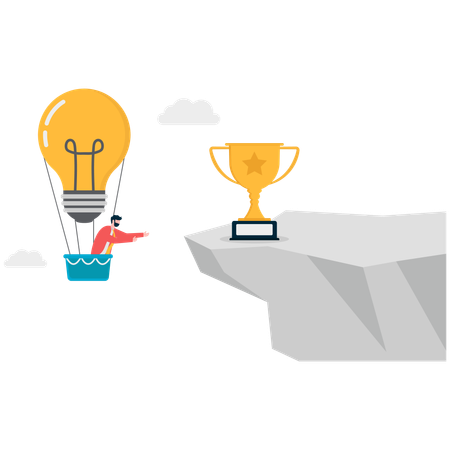 Businessman with creative idea achieving trophy cup  Illustration