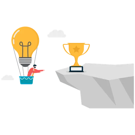 Businessman with creative idea achieving trophy cup  Illustration