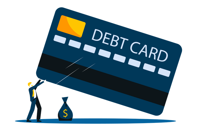 Businessman with credit card debt Illustration
