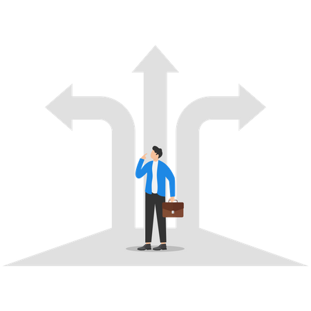 Businessman with crossroads and decision to success  Illustration
