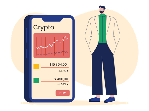 Businessman with crypto investment portfolio  Illustration