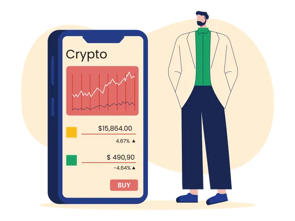 Businessman with crypto investment portfolio  Illustration