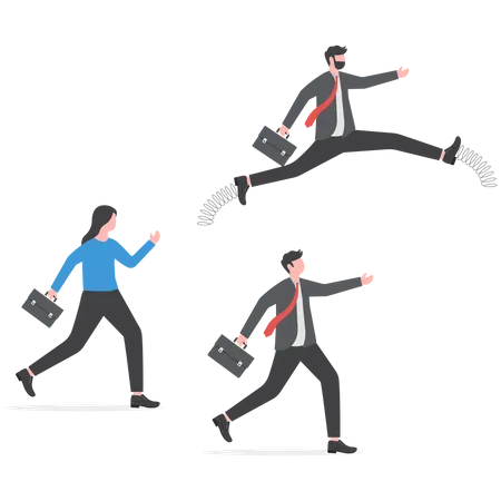 Businessman with Cs leap fast over competitor  Illustration