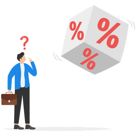 Businessman is confused with percentage rate  Illustration