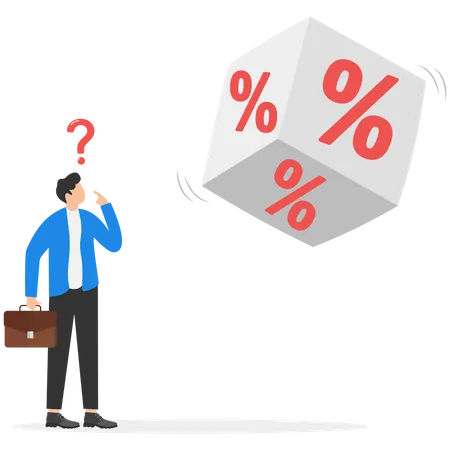Businessman With Cube Block With Percentage Symbol Icon Interest Financial And Mortgage Rates Vector Illustration 일러스트레이션