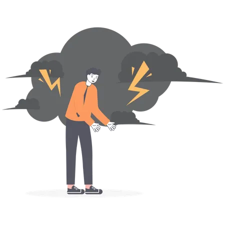 Businessman With Dark Cloud Rain Lightning Over His Head Vector Illustration Flat Illustration