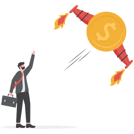 Boost Your Income Growth Increasing Business Revenue Or Profit Rising Investment Earning Concept Happy Businessman Company Owner Or Investor With Dollar Money Sign Launch Rocket Booster High In Sky Illustration