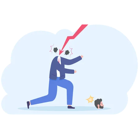 Businessman with downward arrow on head  イラスト