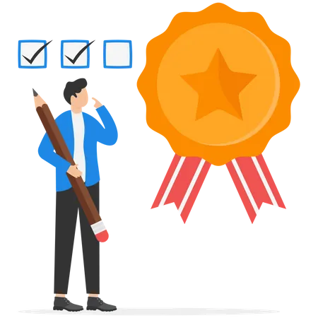 Businessman with employee check quality with passed checklist  イラスト