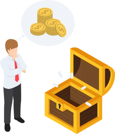 Businessman with empty treasure box  Illustration