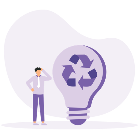 Businessman with environmentally friendly idea in waste processing  Illustration