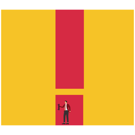 Businessman with exclamation mark on wall  Illustration