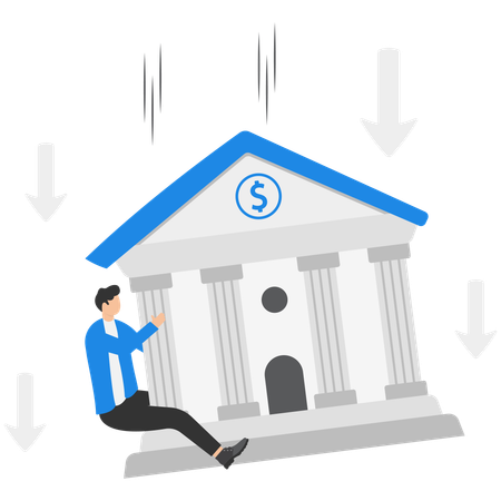 Businessman with falling banking collapse  Illustration