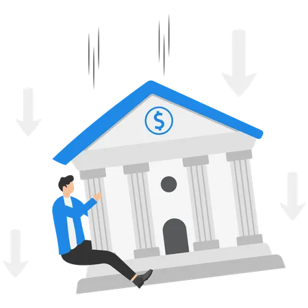 Businessman with falling banking collapse  Illustration