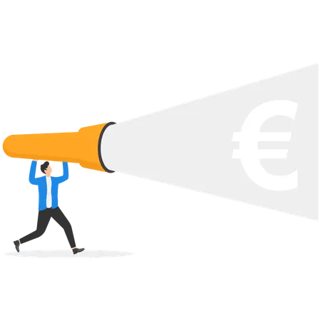 Businessman with flashlight running for euro  Illustration