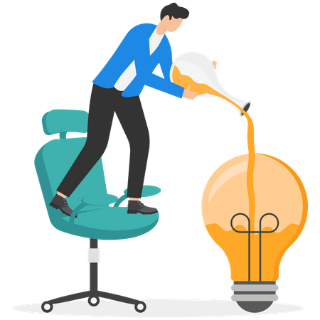 Businessman with flask mixing experiment light bulb idea  Illustration