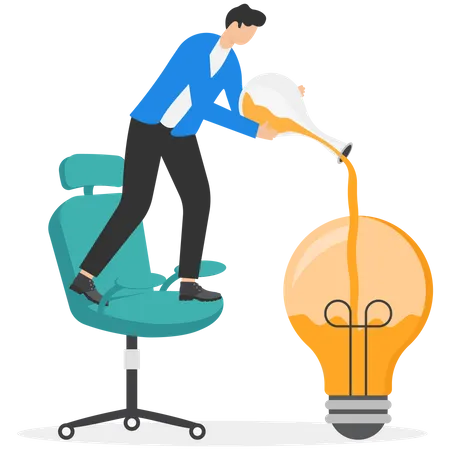 Businessman with flask mixing experiment light bulb idea  Illustration