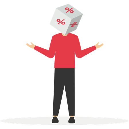 Businessman with folded arms stands with cube block with percentage symbol  Illustration