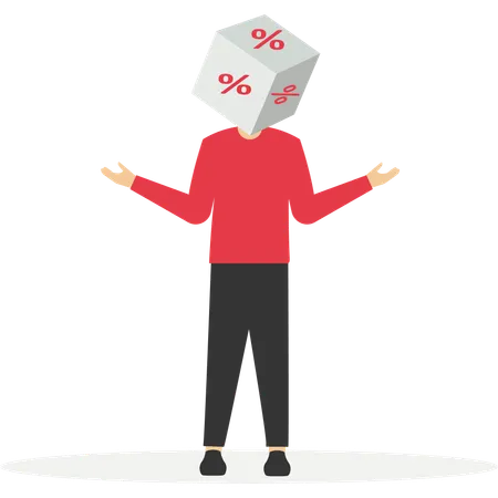 Businessman with folded arms stands with cube block with percentage symbol  Illustration