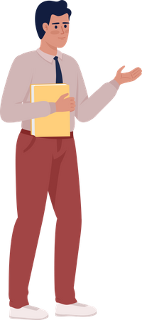 Businessman with folder pointing aside  Illustration