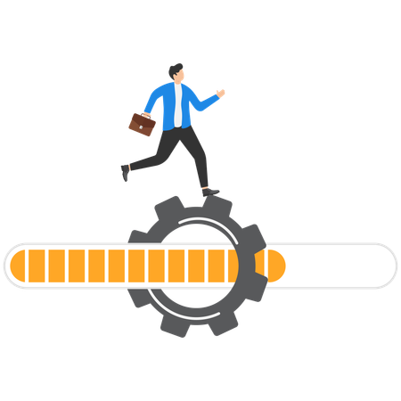 Businessman with gear box mechanism and loading indicator scale  Illustration