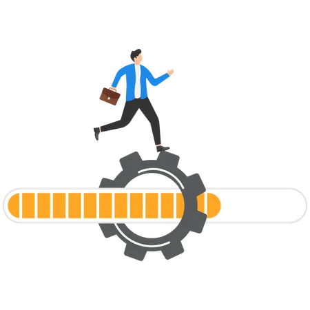 Businessman with gear box mechanism and loading indicator scale  Illustration