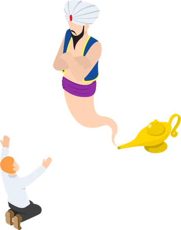 Businessman with genie  Illustration
