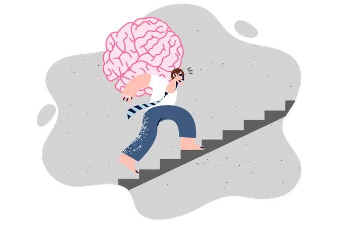 Businessman with giant brain is climbing up career ladder  イラスト