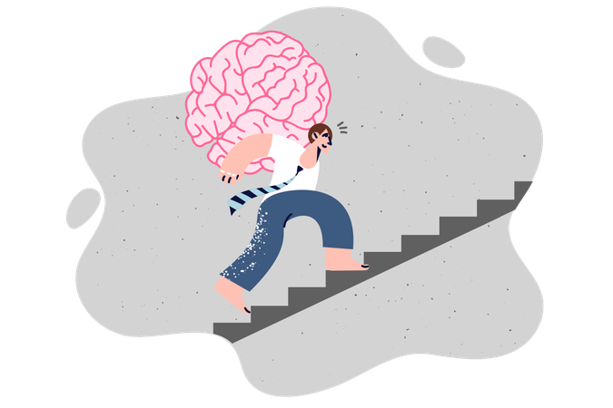 Businessman with giant brain is climbing up career ladder  Illustration