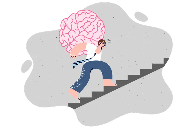 Businessman with giant brain is climbing up career ladder  Illustration