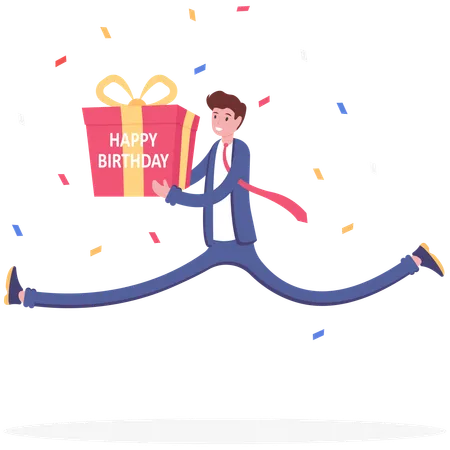Businessman with gift box for birthday  Illustration