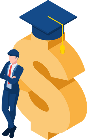 Businessman with graduation in business course  Illustration