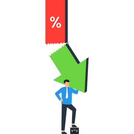 Businessman with Green Arrow and Percentage Sign  Illustration