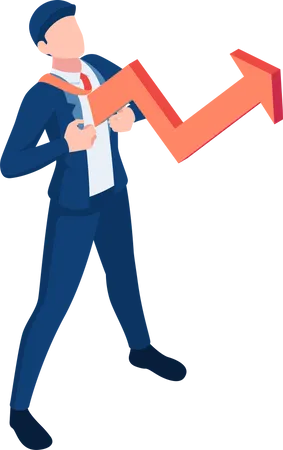 Flat 3 D Isometric Businessman With Red Growth Arrow Come Out From His Chest Growth Mindset And Positive Attitude In Business Concept Illustration