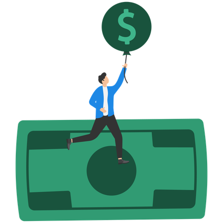 Businessman with high currency inflation  Illustration