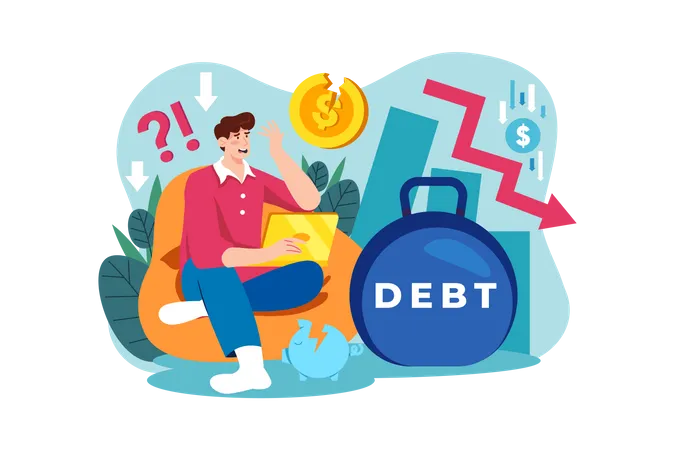 Businessman with huge debt  Illustration