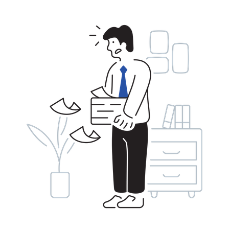 Businessman with huge workload  イラスト