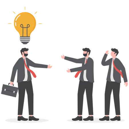 Businessman With Idea Bulb In Spotlight Business Idea Concept Light Idea Businessman Business Spotlight Bulb Concept Illustration