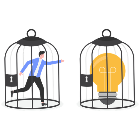 Businessman with idea in cage  Illustration
