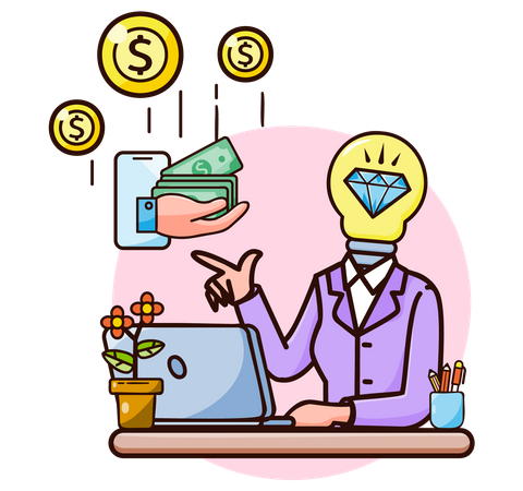 Businessman with idea of earning money Illustration