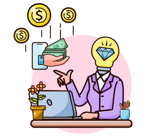 Businessman with idea of earning money  Illustration