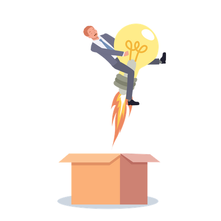Businessman with idea outside of box  イラスト