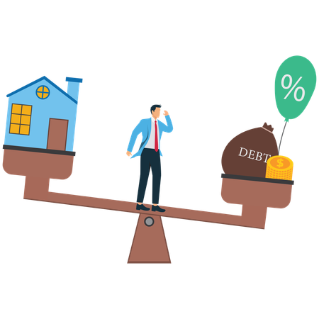 Businessman with Increased Interest Rates Raise Household Debt  Illustration