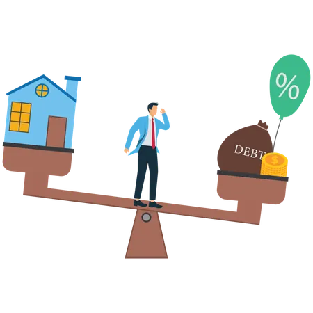Businessman with Increased Interest Rates Raise Household Debt  Illustration