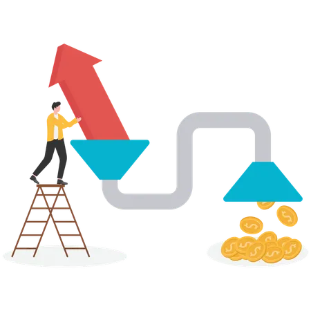 Businessman with input output model in quality economic analysis Illustration