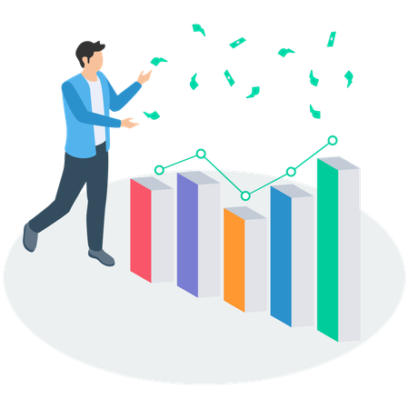 Businessman with Investment earning or money management analysis  Illustration