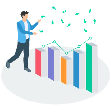 Businessman with Investment earning or money management analysis  Illustration